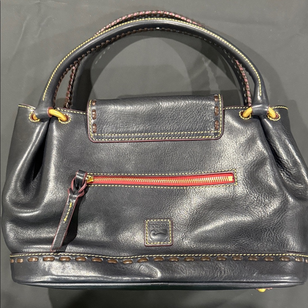 Dooney & Bourke Navy Florentine Leather Flap Satchel - Picture 3 of 17